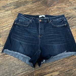 RFM Denim Shorts 2X Dark Wash Frayed Hem Stretch Mid Rise NWT (No Tags)